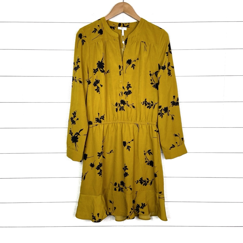 JOIE Yellow Floral Dress Long Sleeve Large